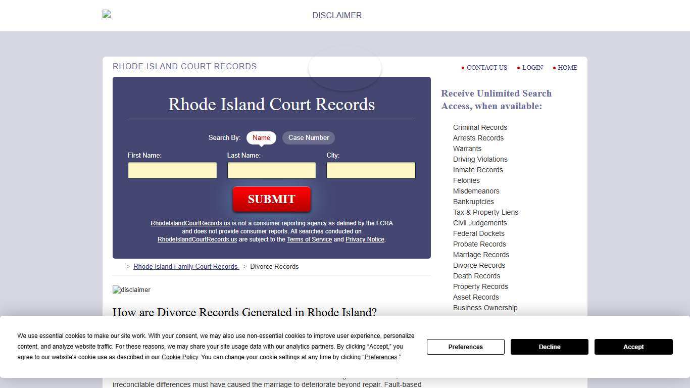 Rhode Island Divorce Records Search | RhodeIslandCourtRecords.us
