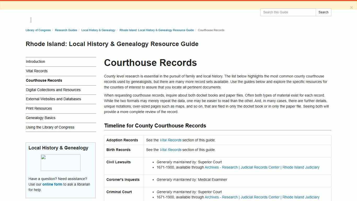 Courthouse Records - Rhode Island: Local History & Genealogy Resource Guide - Research Guides at Library of Congress